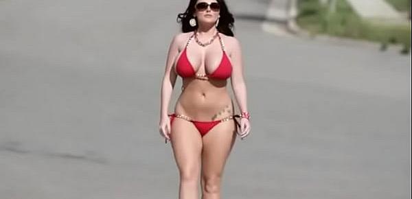  Sophie dee in red bikini walks on road